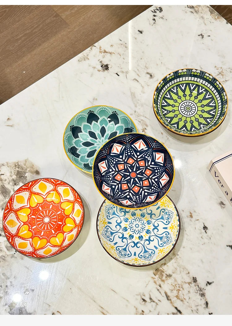6pcs- Ceramic Bohemia Plate, Salad Plate, Appetizer, Serving Dried Fruit, Desserts And SaladsDishwasher Oven Microwave Safe