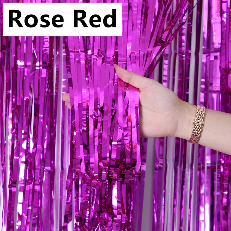 New 4/2/1Pack Party Backdrop Metallic Foil Fringe Tinsel Curtain Adult Kids Birthday Party Wedding Decoration Baby Shower Fav