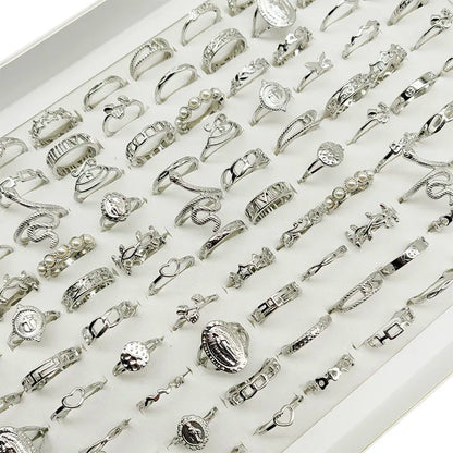 30pc/Lot Gold Color Finger Rings For Girls New Love Snake Animal Butterfly Cutout Star Pearl Thin Joint Ring Party Jewelry Wo