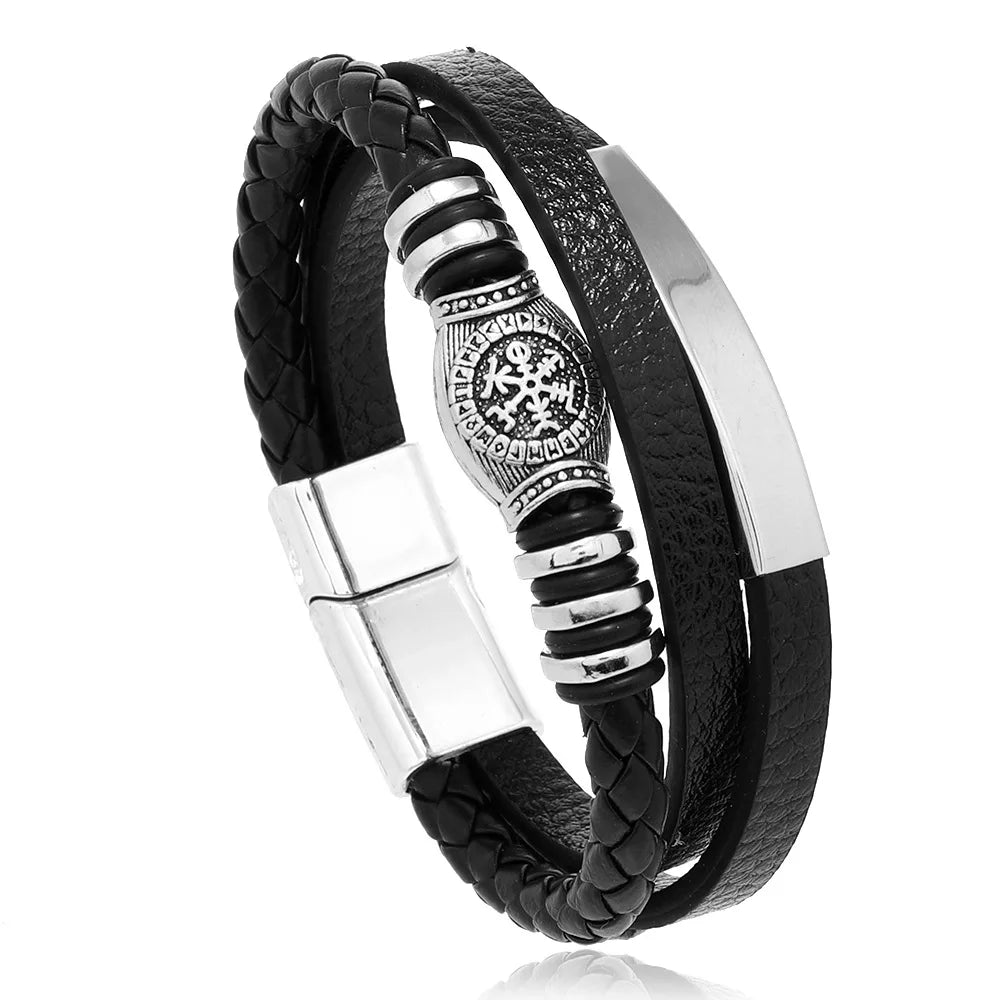 Trendy Leather Bracelets For Men Stainless Steel Bracelet 21CM Multilayer Braided Rope Bracelets for Male Jewelry Gifts - 11