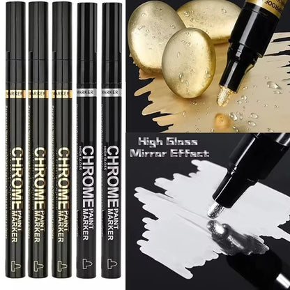 5/1pcs Chrome Pen Marker Mirror Waterproof Paint Repair For Rock Ceramic Glass Metallic Gold/Silver 2mm Nib - 3pc Gold -2pcSi