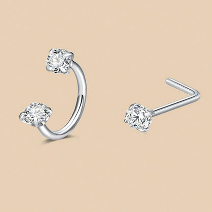 6/2pcs Horseshoe Nose Rings With L-Shape Nose Stud, Stainless Steel Rianbow CZ Nose Ring,, Lip Eyebrow Helix Ear Piercing - 2