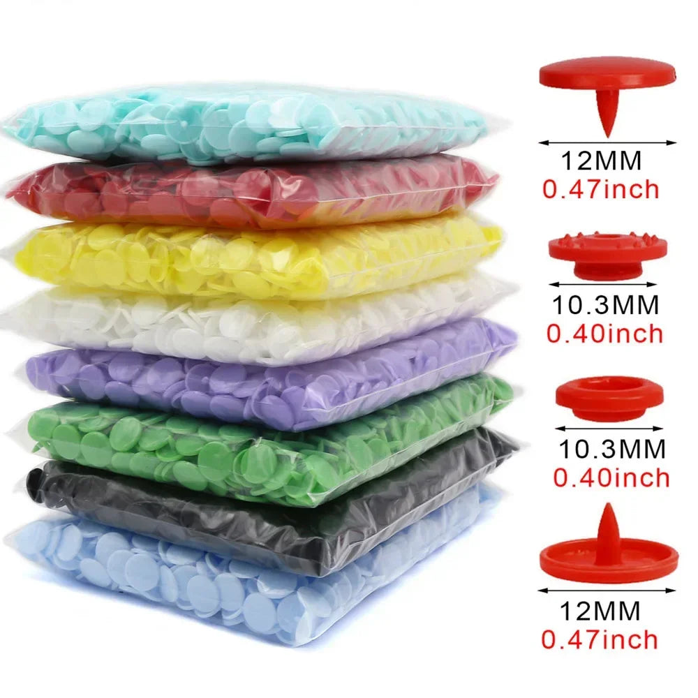 100sets Multiple Colors Plastic Snap Buttons Round Press Stud Fasteners for Baby Clothes Garment Accessories DIY Craft 20Colo