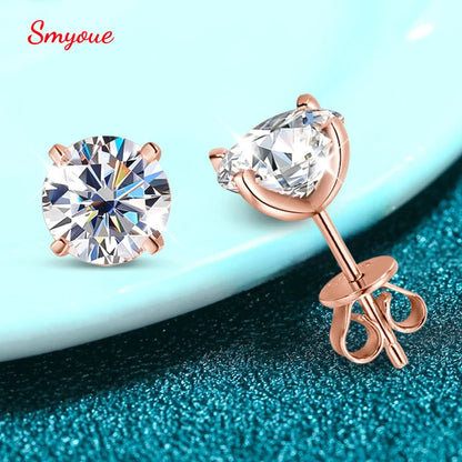 Smyoue 0.2-3CT Rose Gold Color Moissanite Stud Earrings for Women Sparkling Classic Wedding Lab Diamond Earring Pure 925 Silv