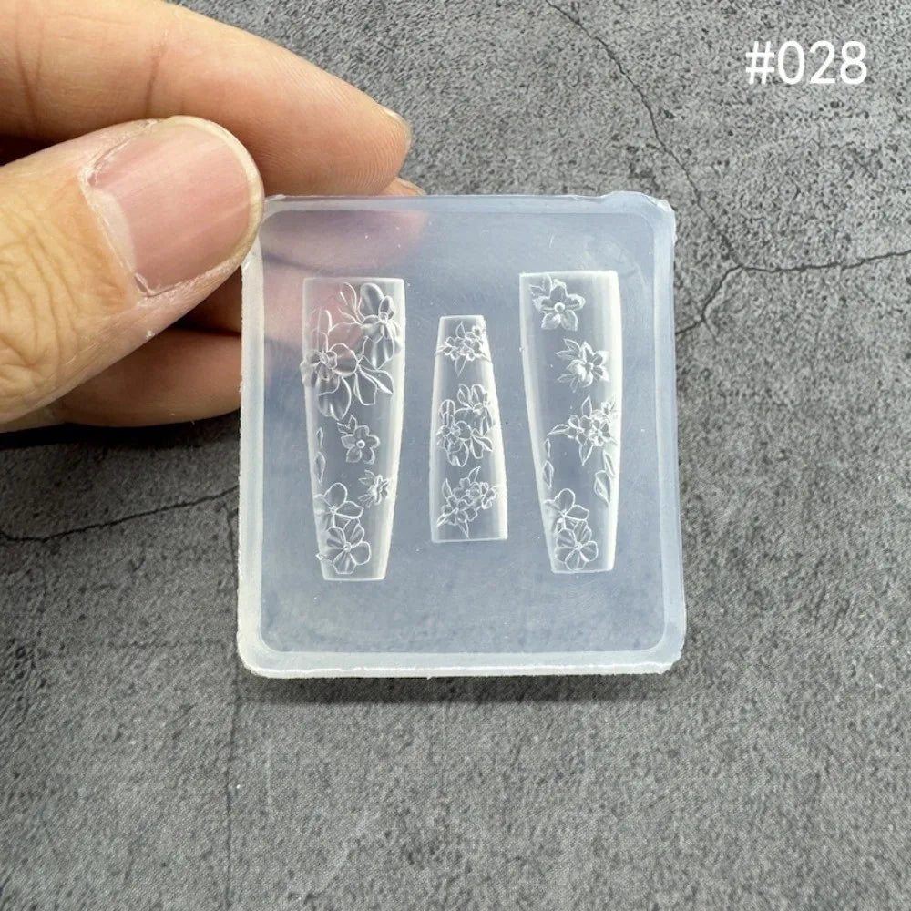 New Transparent Nailart Mold 3D Carving Rose Flower Silicone Template with Box Tulip Bow Nail Art Molds Nail Decoration - G