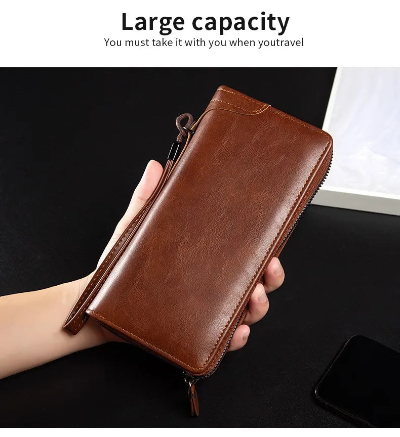 Men's Long Zipper Wallet High Quality Pu Leather Wallet For Men RFID Blocking Business Clutch Bag Credit Card Holder Purse Ma