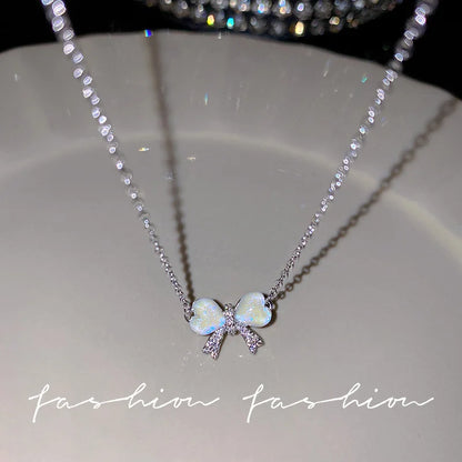 Y2K Crystal Bow Angel Wings Heart Pendant Necklace For Women Sweet Cool Girl Clavicle Chain Trendy Aesthetic Jewelry Accessor