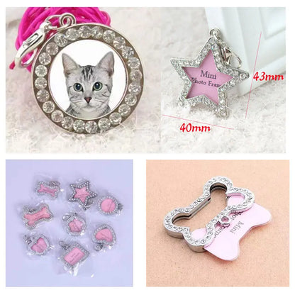 Dog ID Tag Pet Cat Collar Pendant Crystal Photo Frame Bone Heart Dog Tag Handwriting Name Phone Number Address Anti-lost Fash
