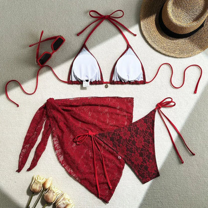 Lace Sexy Bikinis Female Swimsuits Women Three-Piece Swimwear Beach Swimming Wear Bathing Suits Brazilian Bikini Set Pool Bat