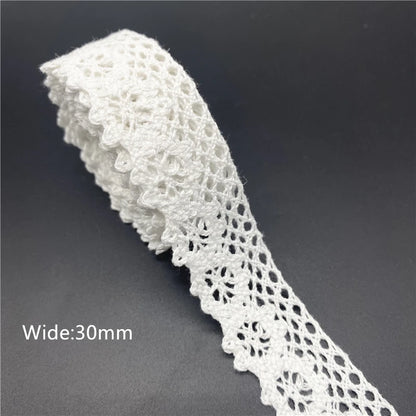 10mm-50mm 2yards White 100%Cotton Lace Ribbon For Apparel Sewing Fabric Trim Cotton Crocheted Lace Ribbon Handmade Accessorie