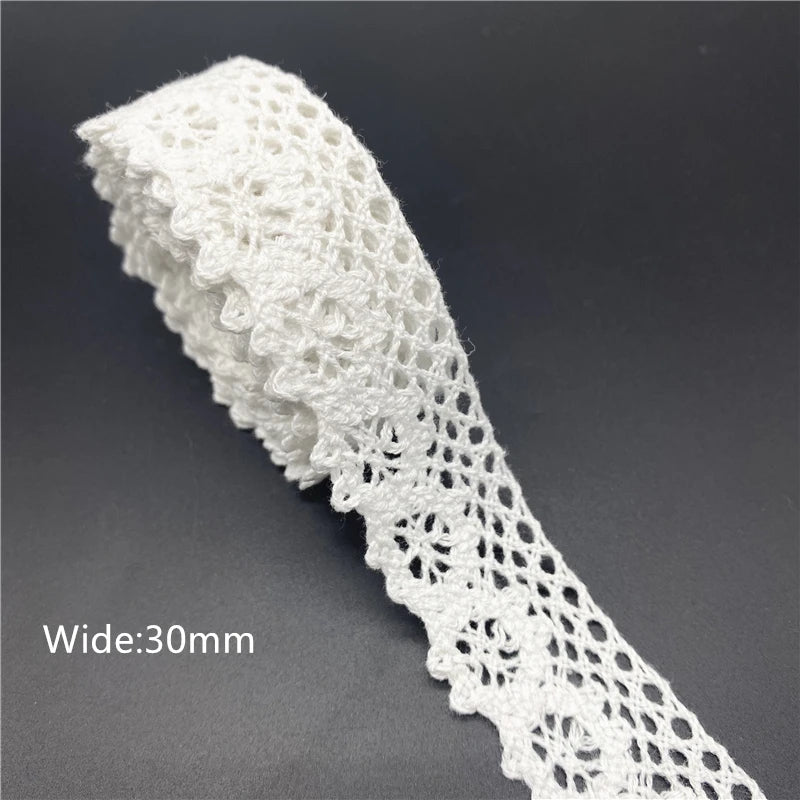 10mm-50mm 2yards White 100%Cotton Lace Ribbon For Apparel Sewing Fabric Trim Cotton Crocheted Lace Ribbon Handmade Accessorie