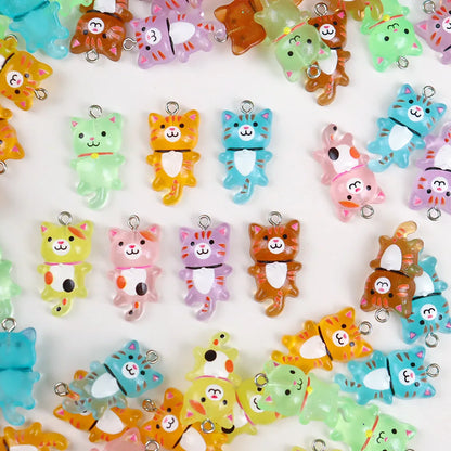 10pcs Mixed Cartoon Cute Cat Design Charms 3D Luminous Resin Animal Pendants For DIY Bracelet Necklace Jewelry Making Accesso