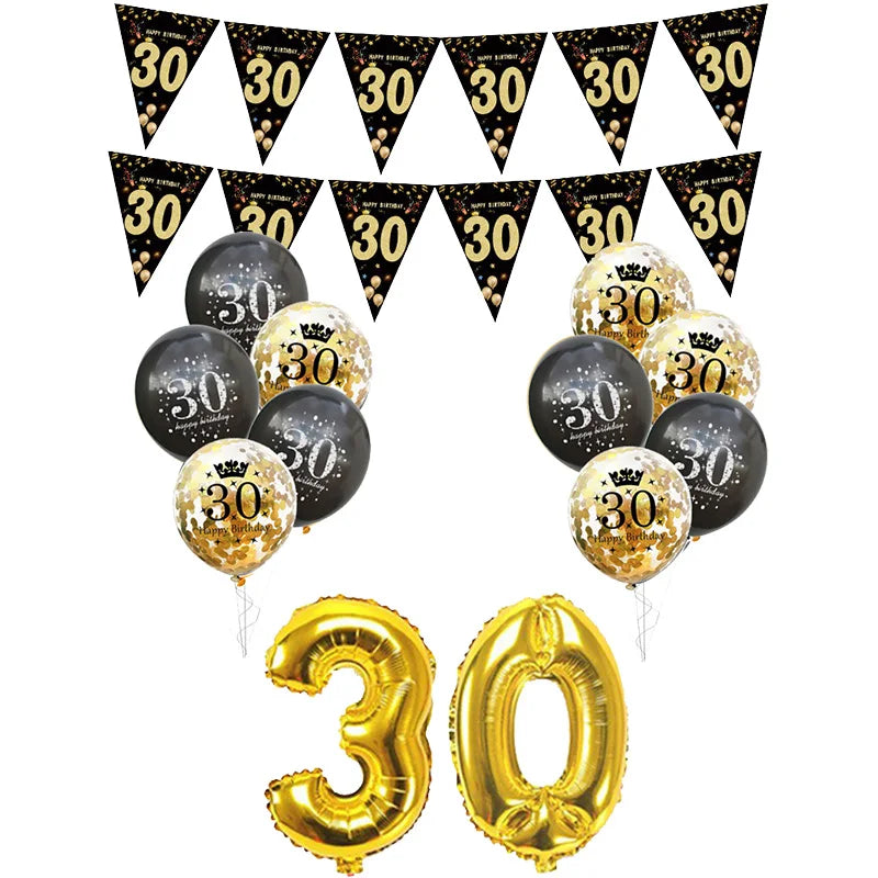 30th 40th 50th 60th birthday decorations Number Balloons Birthday Hanging Banner Flags for Adult 30th Anniversary Supplies - 