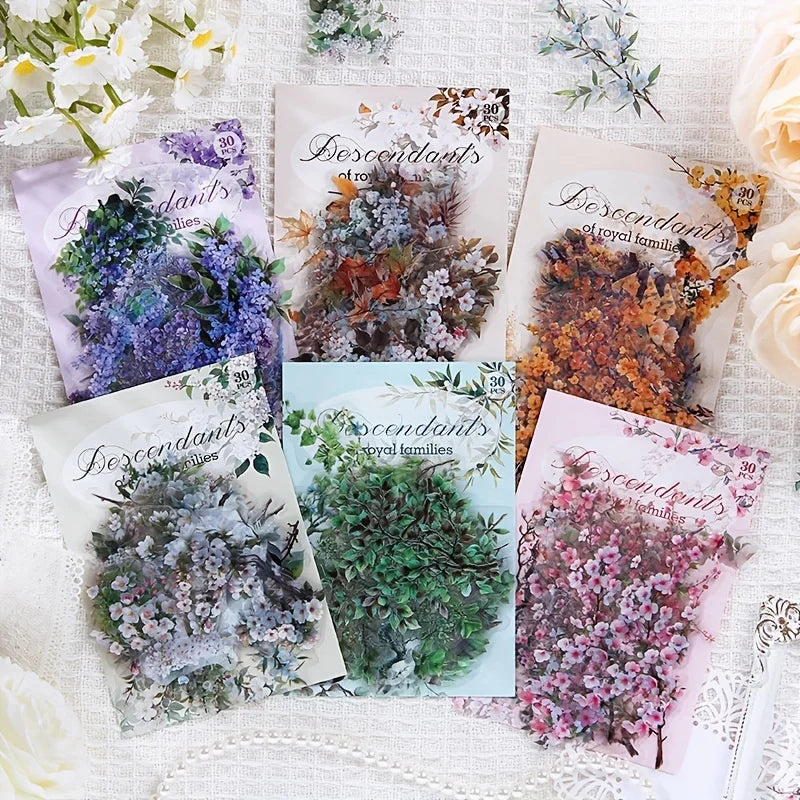 30 Pcs/Pack Vintage plant flowers PET waterproof sticker for DIY scrapbooking Journal Photo Album Decoration Materials Sticke
