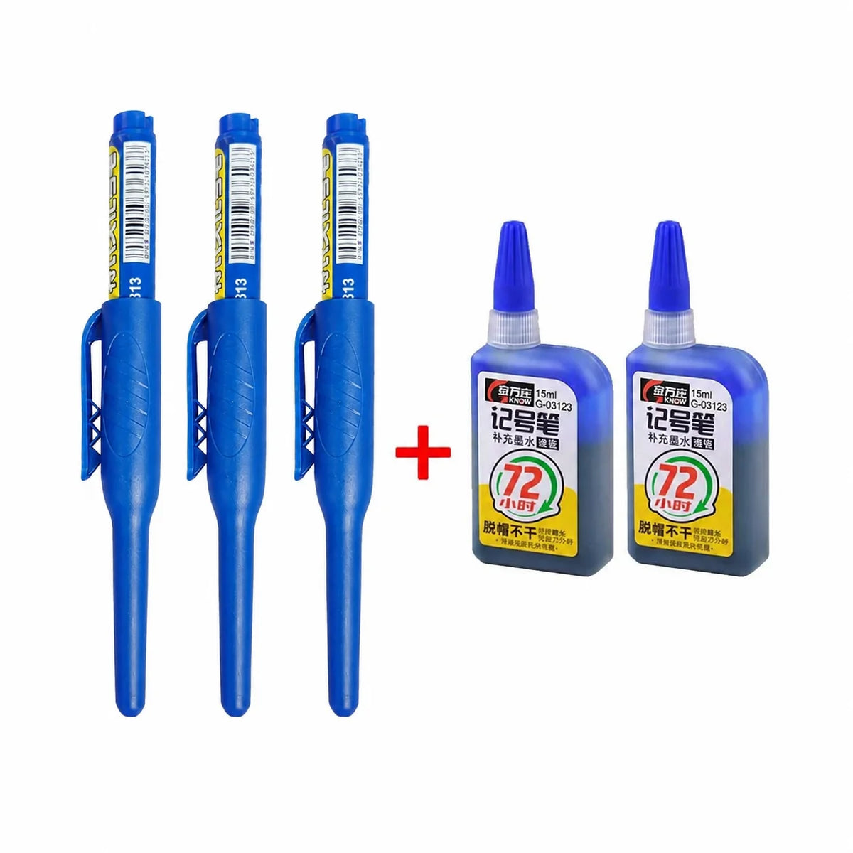 1-6Pcs 45mm Waterproof Long Head Nib Deep Hole Markers Pen Tile Carpenter Pen Multi-purpose for Woodworking Black/Blue/Red In