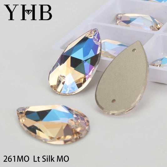YHB Drop Moonlight Glass Lt Siam Crystal AB Sewing Stones Flatback Sew on Rhinestones For Garment Clothes Bags