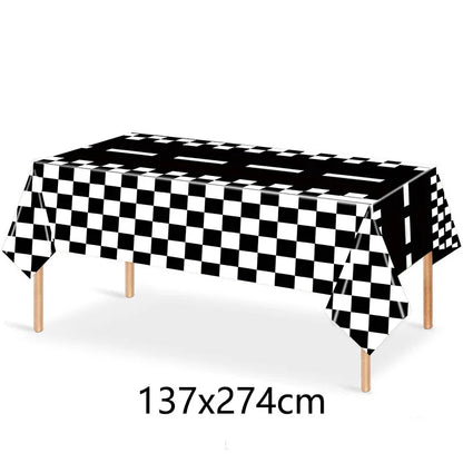 1pc Racing Car Tablecloth Black Racing Track Table Runner Racing Car Party Supplies Decor Racing Flags Table Centerpieces