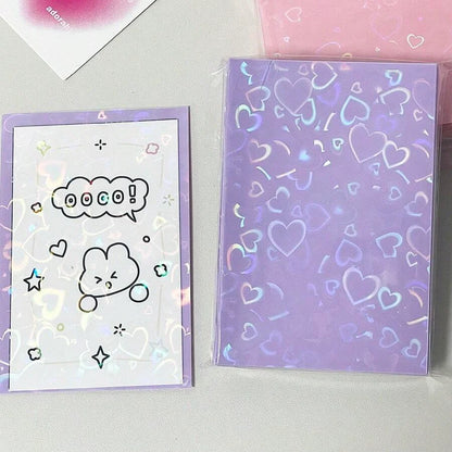 50pcs laser heart-shaped pattern card protective film, photo protection cover, suitable for ID cards, student cards，game card