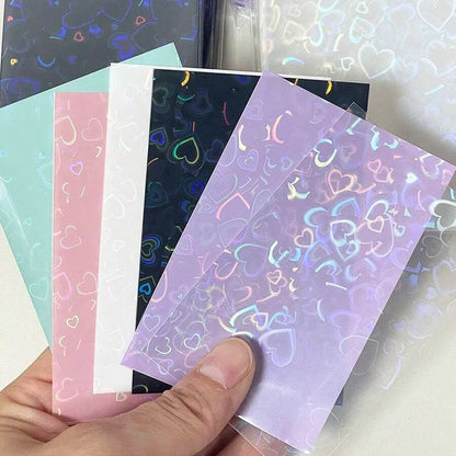 50pcs laser heart-shaped pattern card protective film, photo protection cover, suitable for ID cards, student cards，game card