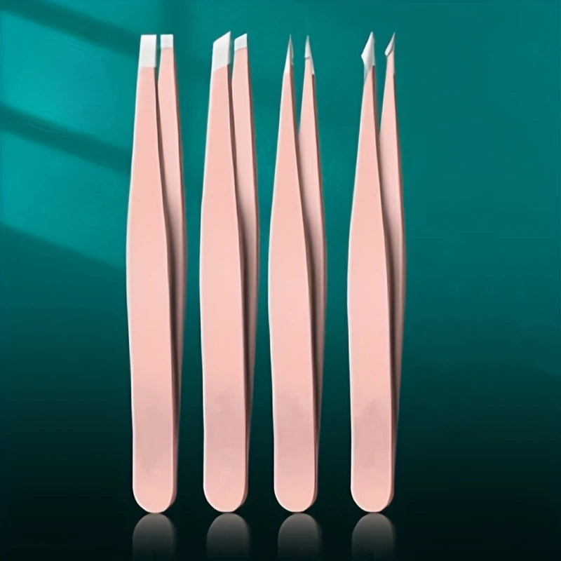 Ouriner Eyebrow Tweezers Set 4 Pcs Stainless Steel Eyebrow Forceps Professional Beauty Tool Set For Facial Hair Inward Growin