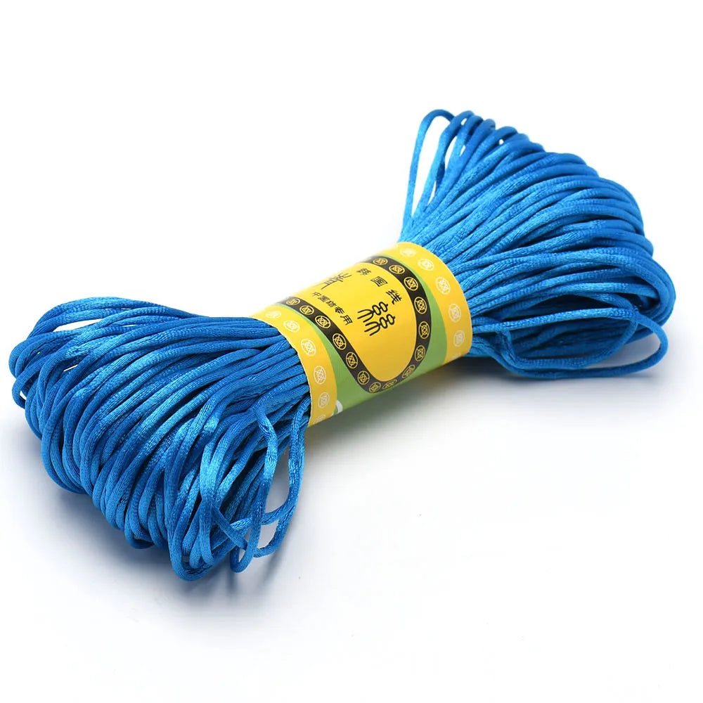 20M 1.5mm Satin Nylon Trim Cord, Rattail Cord Chinese Knot - Lake Blue