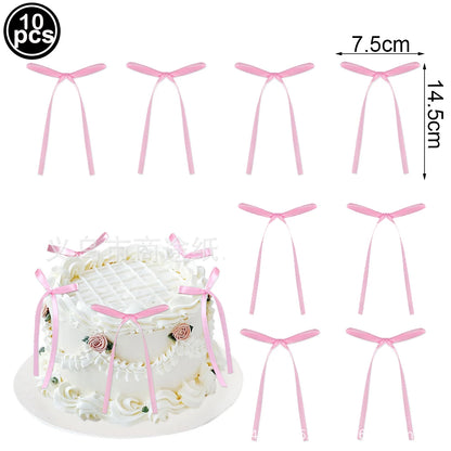 10pcs Pink Bow Cupcake Topper Pink Bow Birthday Decor Coquette Themed Party Decoration Bridal Shower Cake Topper Bow Party De