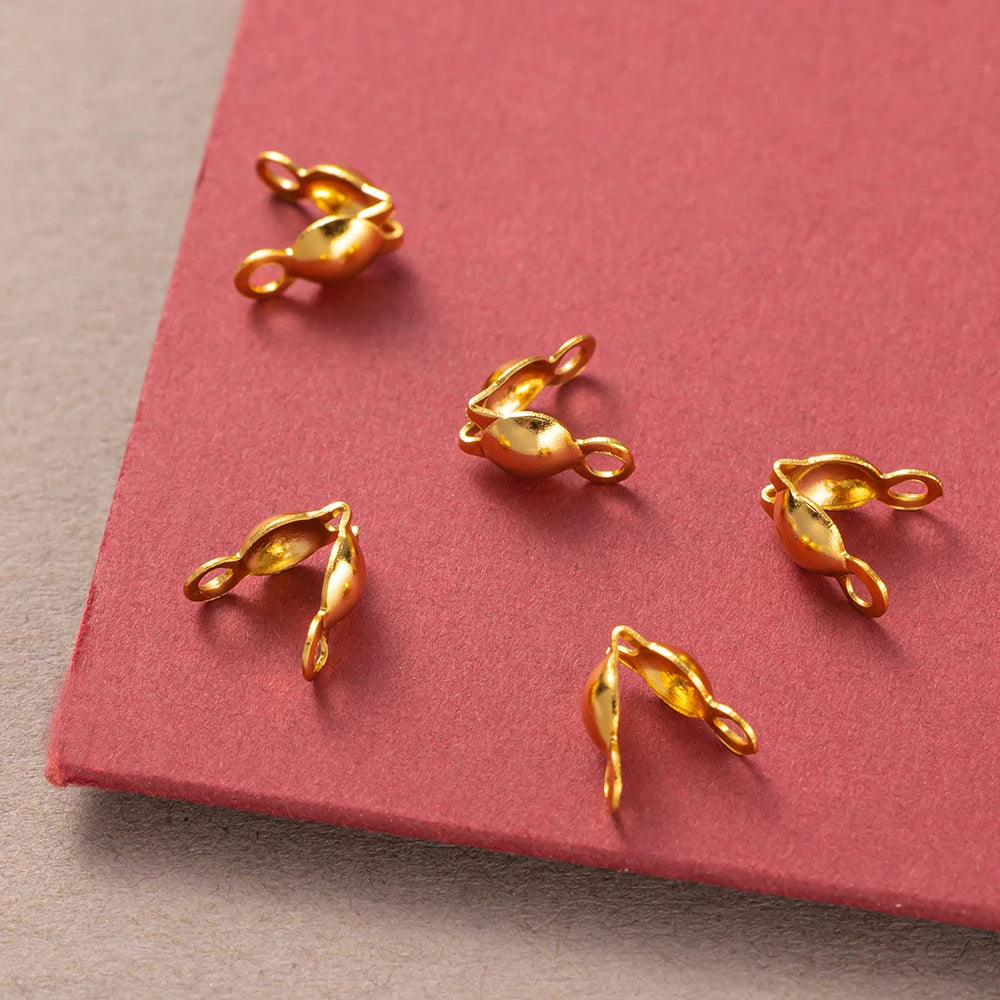 50pcs Stainless Steel Crimp Bead Tips Knot Covers Clamshell Fold-Over Bead Tips with 50pcs End Caps for Jewelry Making Craft 