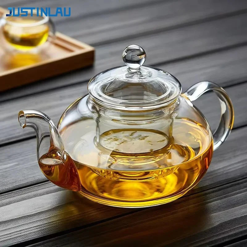 JUSTINLAU 400/1000ML Filterable Heat-resistant Thickened Glass Teapot High Borosilicate Glass Flower Tea Pot Glass Tea Pot Se