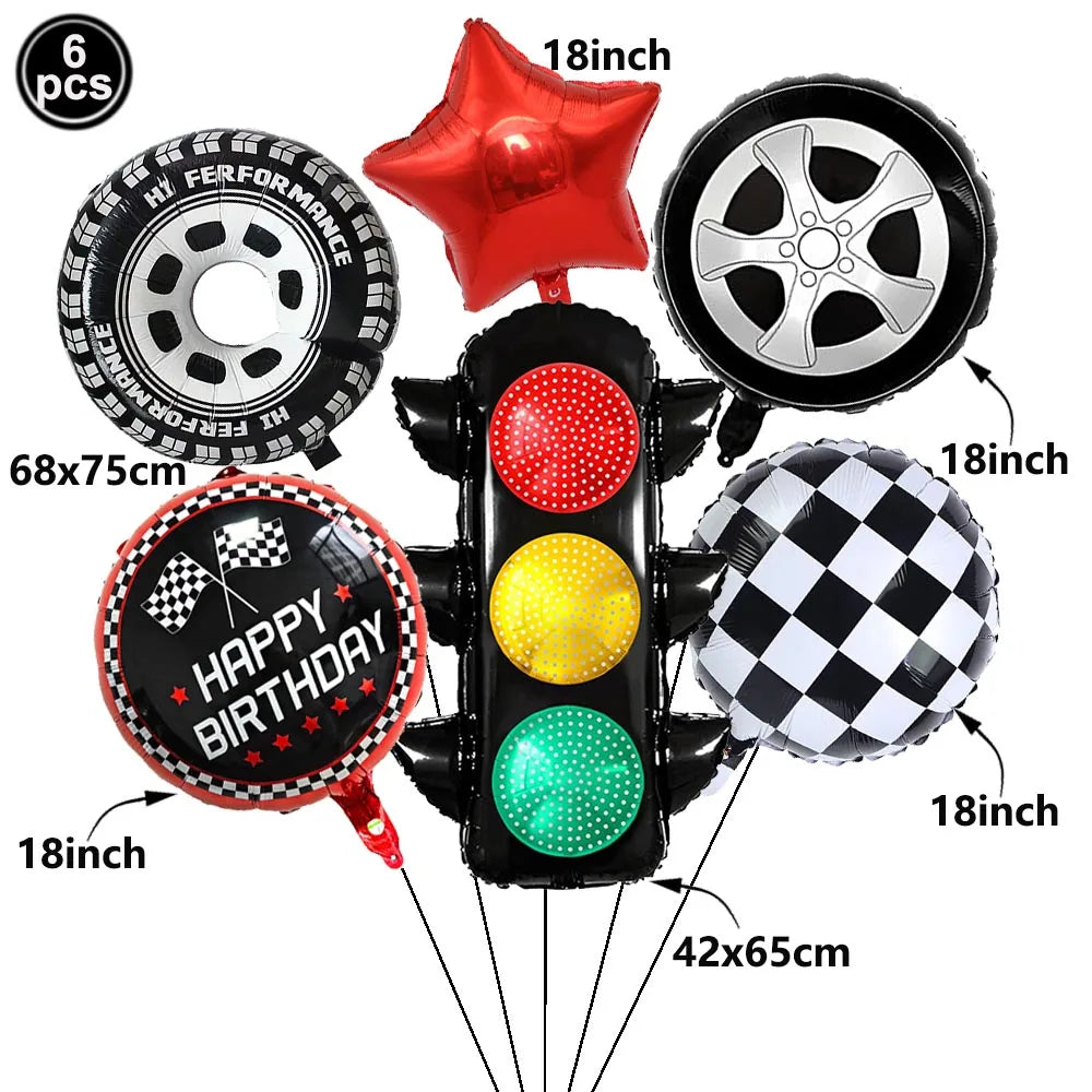 Racing Car Theme 3-Tier Round Cardboard Cupcake Stand Cars Birthday Party Tablecloth Black and White Checkered Decor Supplies