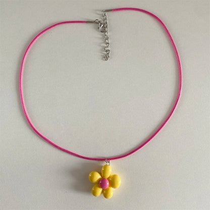 LATS Sweet Colorful Flower Pendant Necklace for Women Girl Floral Design Rope Chain Chokers Fashion Jewelry Gift