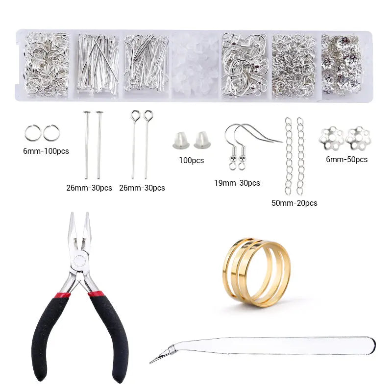 Jewelry Making Supplies Kit with Jewelry Tools Open Jump Rings Lobster Clasps Crimp Beads Earring Hooks Accessories for Jewel