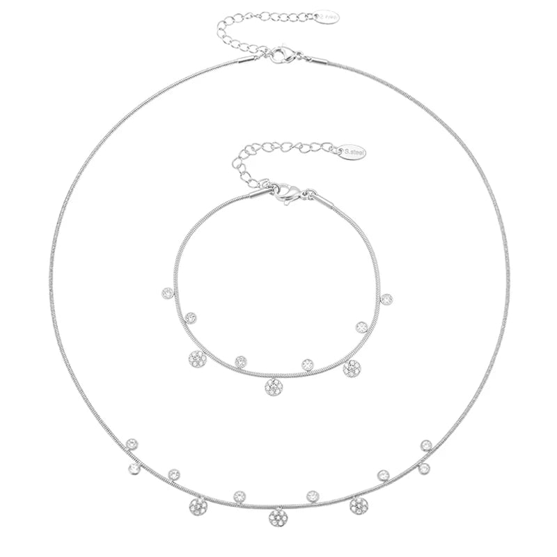Lariat Y Necklace Matching Bracelet In Stainless Steel 18k Gold Plated With Zircon Flower Chain Necklaces Bracelets For Women