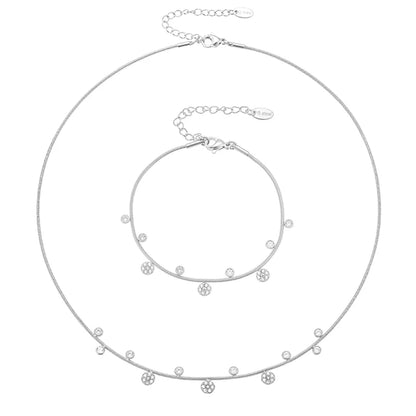 Lariat Y Necklace Matching Bracelet In Stainless Steel 18k Gold Plated With Zircon Flower Chain Necklaces Bracelets For Women