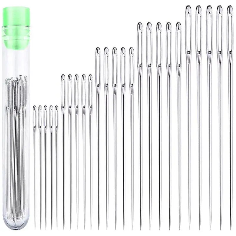 25 Pcs 5 Sizes Steel Large Eye Needles Household Sewing Accessories Hand Craft Embroidery Tool Cross Stitch Needles - Silver