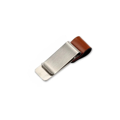 Handmade Leather Brass Stainless Steel Pen Holder Clip Journal Notebook Paper Folder Writing Office Supplies - D