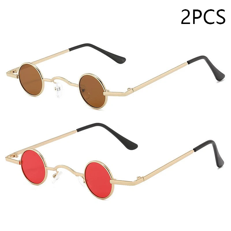Vintage Rock Punk Man Sunglasses Classic Small Round Sunglasses Women Wide Bridge Metal Frame Black Lens Driving Eyewear - Na