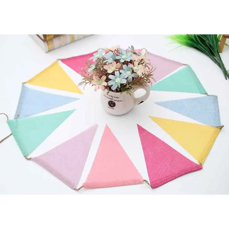4M Colorful Jute Linen Flags Pennant Birthday Bunting Banners Wall Hanging Wedding Hanging Banner Party Garland for Home Deco