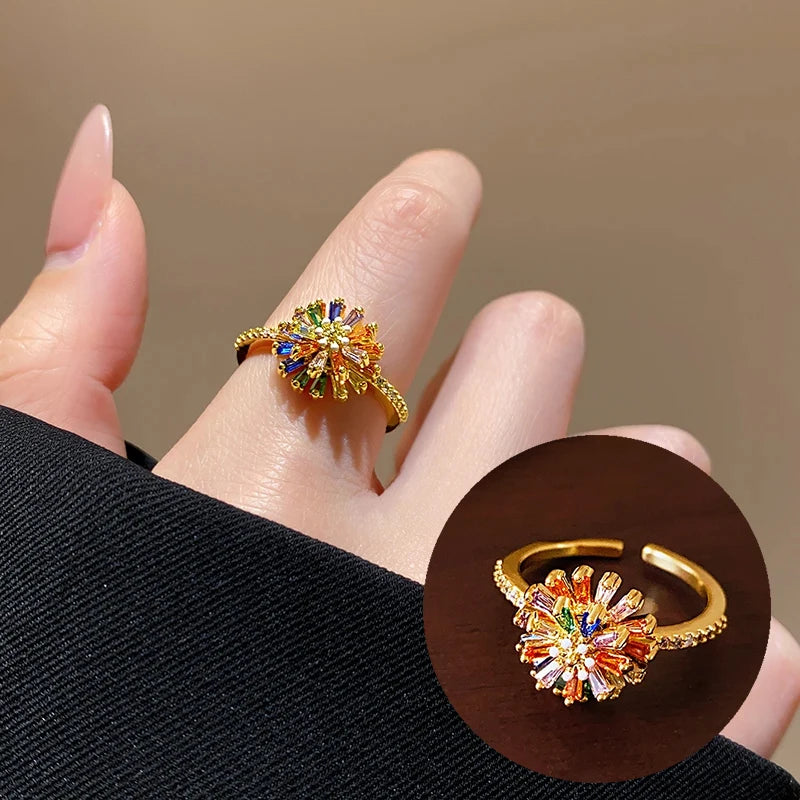 European and American Retro Metal Geometric Rhinestone Contrasting Open Rings For Women‘s Trendy Jewelry Finger Accessorioes 