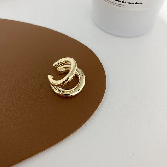 Fake Piercing Earcuff Double Circle Ear Cuff Faux Earrings for Women Man Hiphop Vintage Cuffs Earclips Accessories Korean Fas
