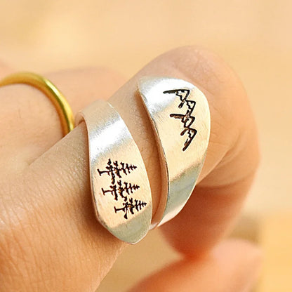New Simple Trendy Women's Ring Green Tree Forest Mountain Brushed Wedding Ring Women's Party Jewelry Creative Open RingWholes