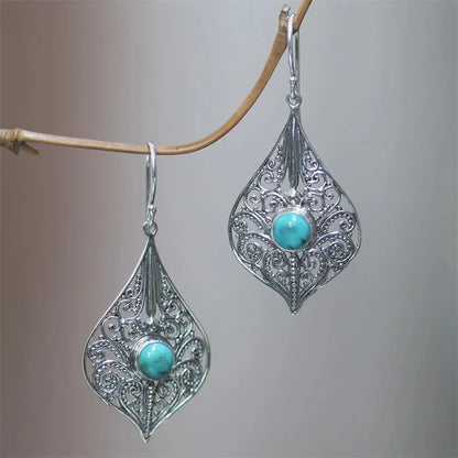 Vintage Bronze Dragonfly Earrings Fashion Gold Color Metal Carving Pattern Inlaid Moonstone Drop Earrings for Women Jewelry -