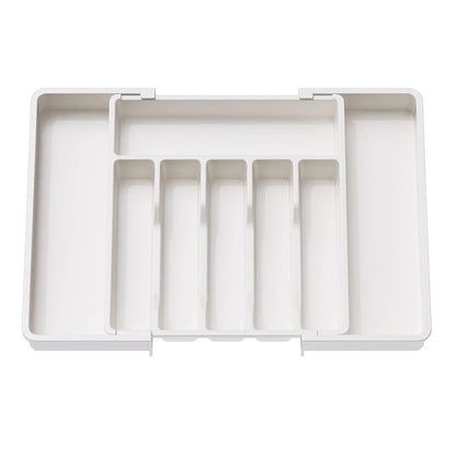 UpgradedAdjustable Cutlery Drawer Organizer Plastic Divided Storage Tray Space Saving Holder for Kitchen Knives Spoons Tablew