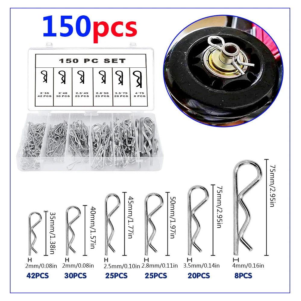 100/150pcs Cotter Pins Spring Connectors 2 Mm, R-Clips Splint Assortment Galvanised Spring Pins Safety Pins Set