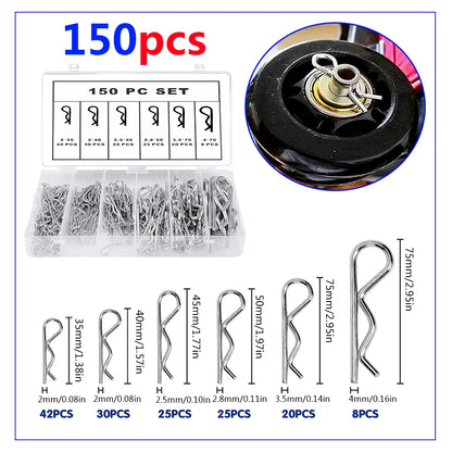 100/150pcs Cotter Pins Spring Connectors 2 Mm, R-Clips Splint Assortment Galvanised Spring Pins Safety Pins Set