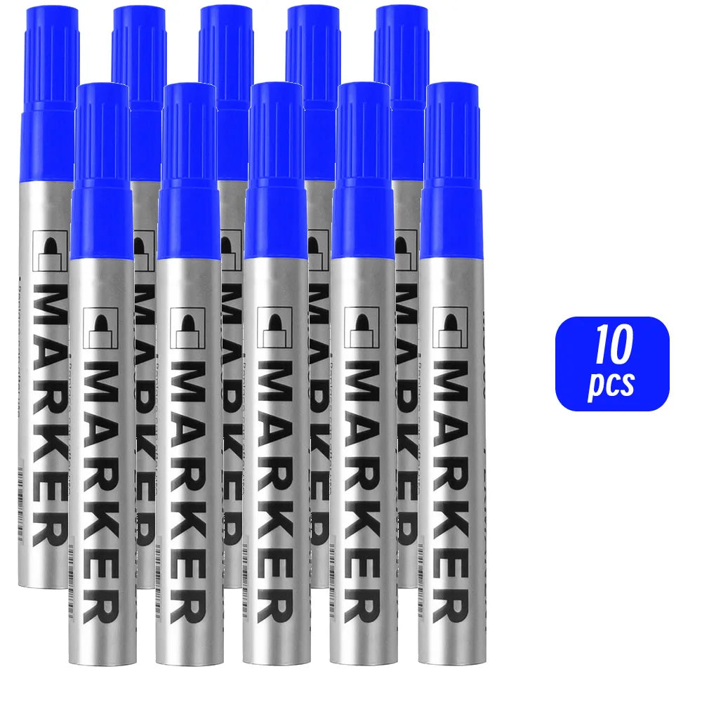Permanent Paint Marker Pen Waterproof Black Pen for Tyre Oily Markers Quick Drying Signature Pen Stationery Supplies - 10 blu
