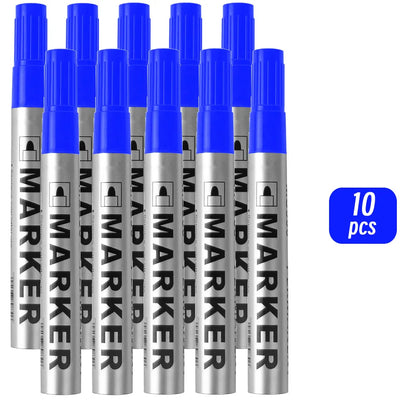 Permanent Paint Marker Pen Waterproof Black Pen for Tyre Oily Markers Quick Drying Signature Pen Stationery Supplies - 10 blu
