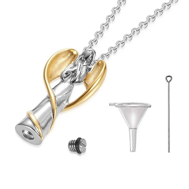 Cremation Urn Necklace for Ashes Angel Wing Keepsake Locket Stainless Steel Cremation Jewelry Waterproof Memorial Pendant Gif
