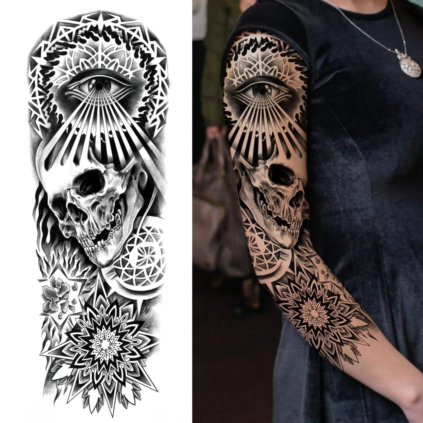 1 Sheets Wolf Lion Tiger Maori Temporary Tattoos For Men Women Adults Full Sleeve Arm Flower Rose Skull Tattoo Sticker Decor 