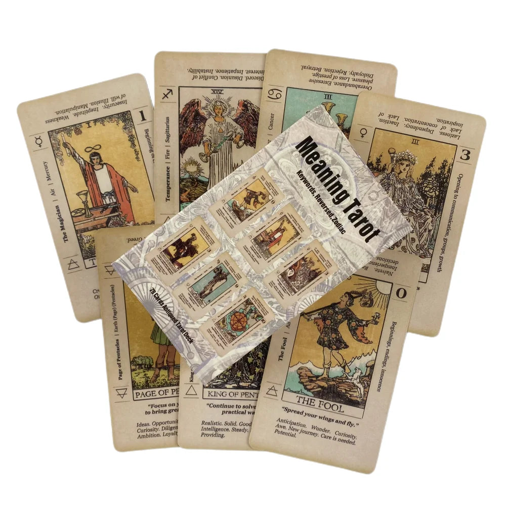 Meaning Tarot Card With Meaning On Them Beginner Tarot Keyword Antiqued Tarot Deck Learn Tarot 78 Cards