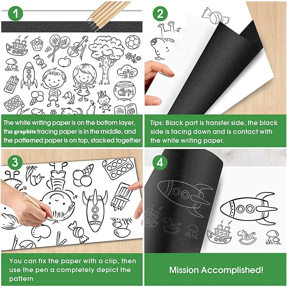 50pcs A4 Graphite Transfer Paper Tracing Painting Sheets Copy Graphite Paper for Drawing Patterns Sketch Canvas Fabric